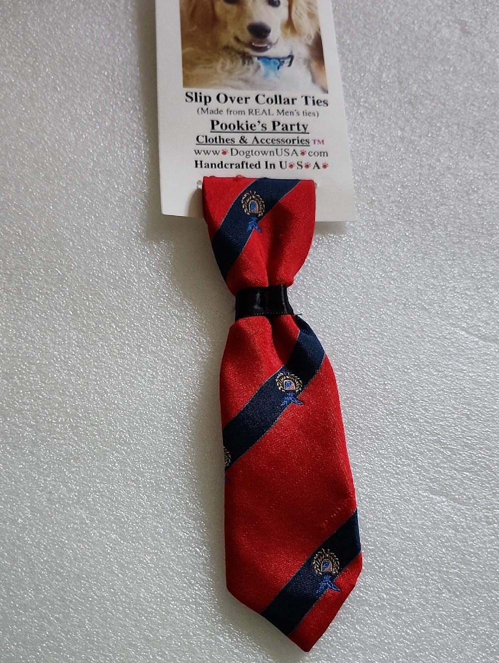 Hand Crafted Red and Navy Slip-On Dog Tie